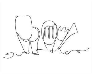 Horizontal cooking template. Background with dishes. Continuous drawing of lines. Vector illustration. Without artificial intelligence