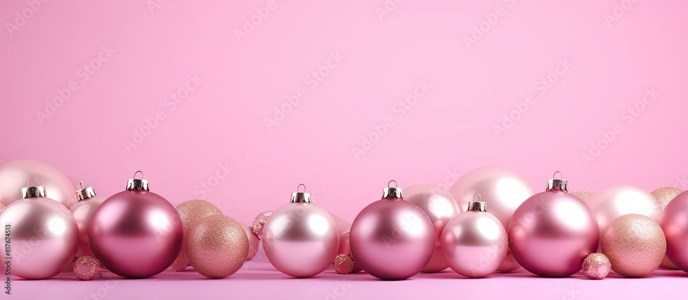 Fototapete copy space image of christmas tree balls on a pink background with a designated area for your text
