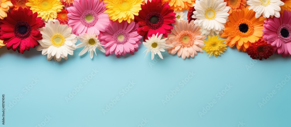 Aufkleber Colorful background with an empty frame and gerbera flowers perfect for adding a copy space image