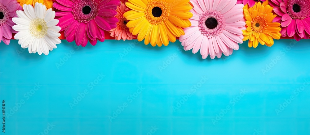 Aufkleber Colorful background with an empty frame and gerbera flowers perfect for adding a copy space image