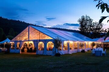 Banquet or party tent for twilight wedding
