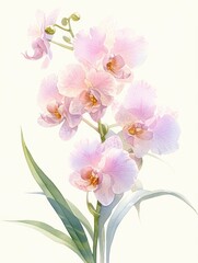 Fototapeta premium Phalaenopsis, painted with watercolor paints, bright colors, children's book illustration, rough 2D animation, isolated on white background