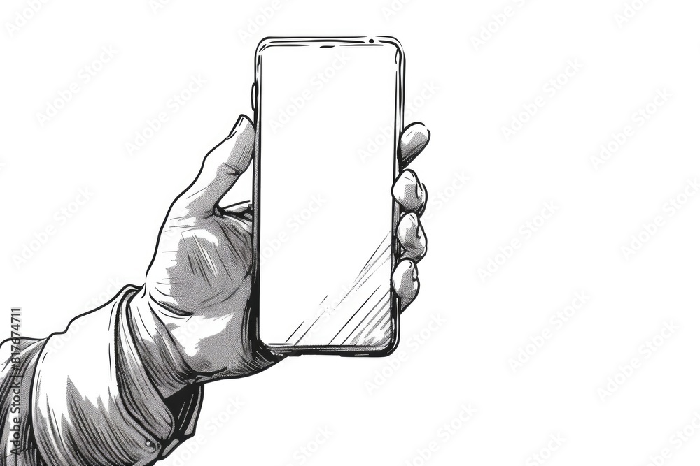 Poster close up of a hand holding a smartphone with a blank screen. perfect for technology concepts