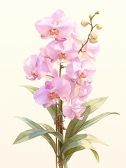 Fototapeta premium Phalaenopsis, painted with watercolor paints, bright colors, children's book illustration, rough 2D animation, isolated on white background