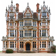 Obraz premium photo of a neo renaissance english manor house 18th century, completely white background, isolated