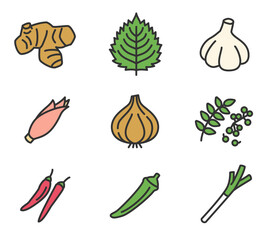 シンプルな野菜のアイコン　イラストセット