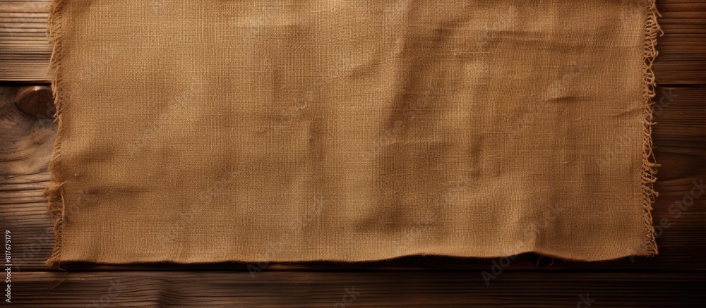 Poster a brown burlap cloth on a brown wood panel providing a rustic backdrop for packaging or as a copy sp
