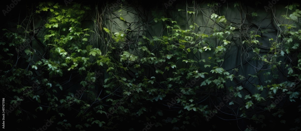 Poster A wall covered in branches and foliage with a play of light and dark creating intriguing patterns Copy space image