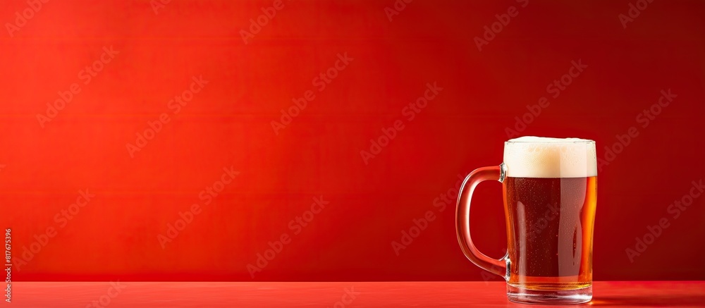 Aufkleber copy space image of a bottle and beer mug placed on a vibrant red background