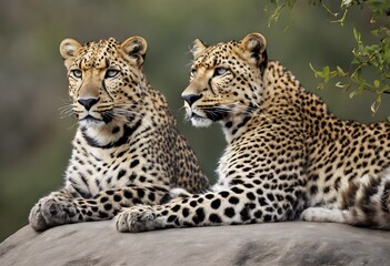 Obraz premium A view of 2 Leopards on a rock