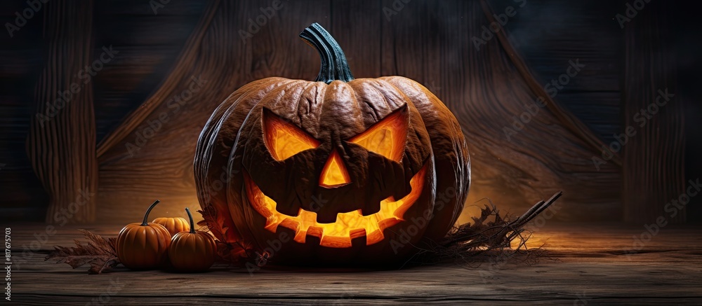 Poster a halloween decoration with a carved pumpkin ideal for adding a spooky touch to your space. creative