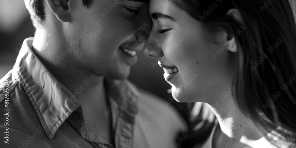 Poster a man and a woman smiling at each other. suitable for various concepts