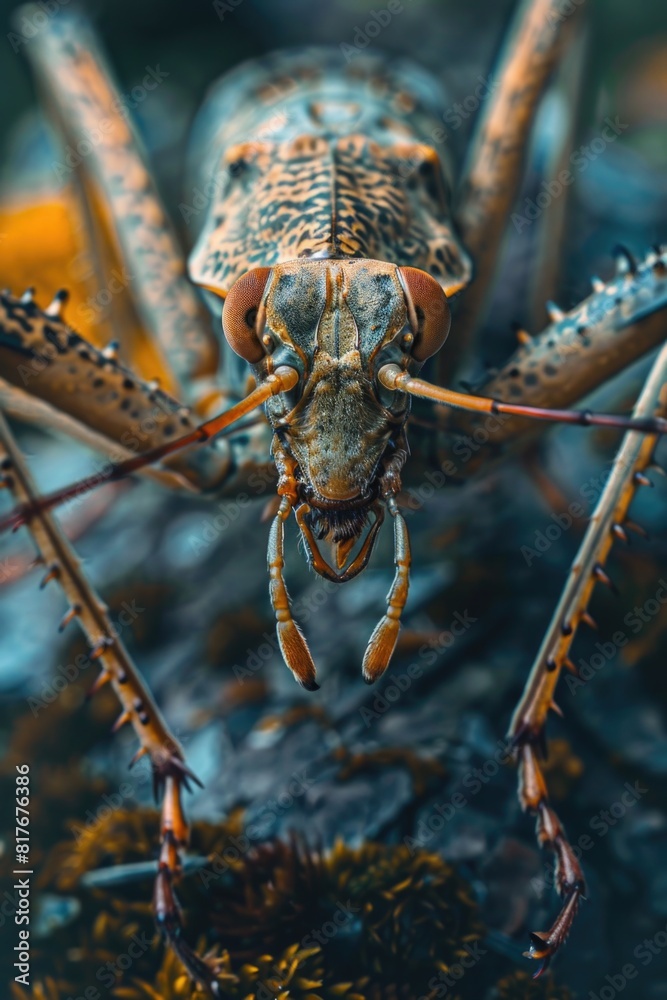 Poster detailed close up of a bug on a rock. suitable for nature and wildlife themes