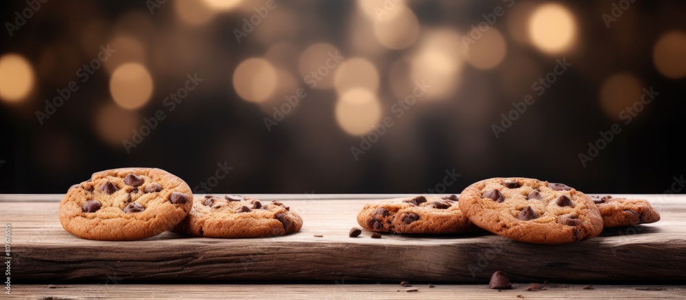 Aufkleber a wooden table with chocolate cookies providing empty space for text or captions. creative banner. c