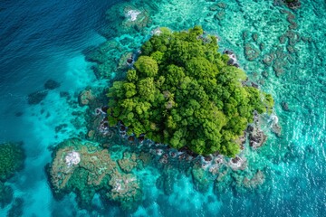 Aerial View of Tropical Island and Coral Reef