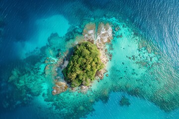 Aerial View of Tropical Island and Coral Reef