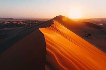 Golden Sand Dunes in Desert at Sunset