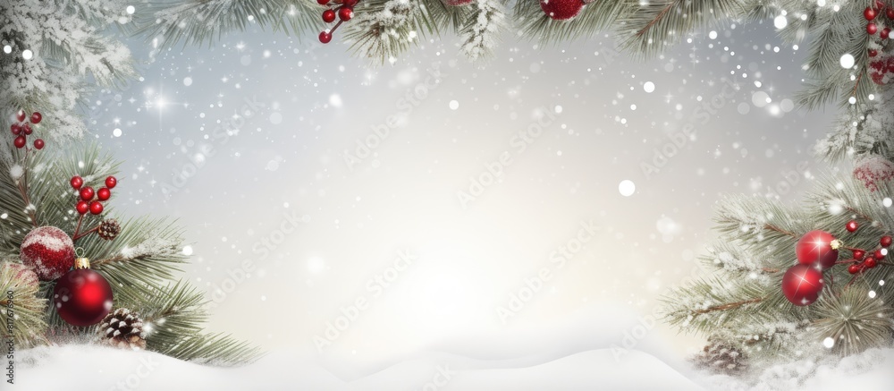 Aufkleber a festive christmas background with a decorative ribbon frame snowy fir branches and ample copy spac