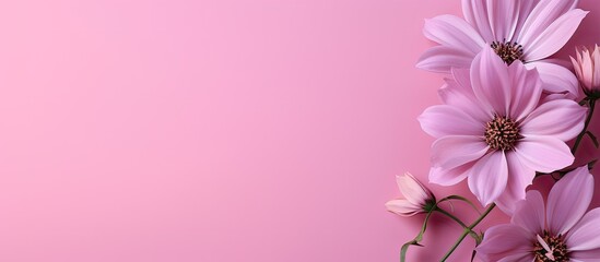 Fototapeta premium A pink background showcasing flowers with room for additional content