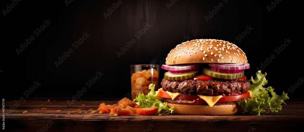 Poster a delicious homemade burger and cola enjoyed as fast food the top view provides a copy space image c