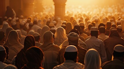 Silhouetted Congregation in Reverent Worship at Dusk