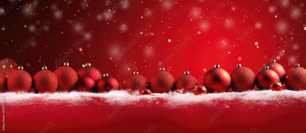 Poster a festive scene with christmas balls and snowflakes against a vibrant red backdrop offering ample sp