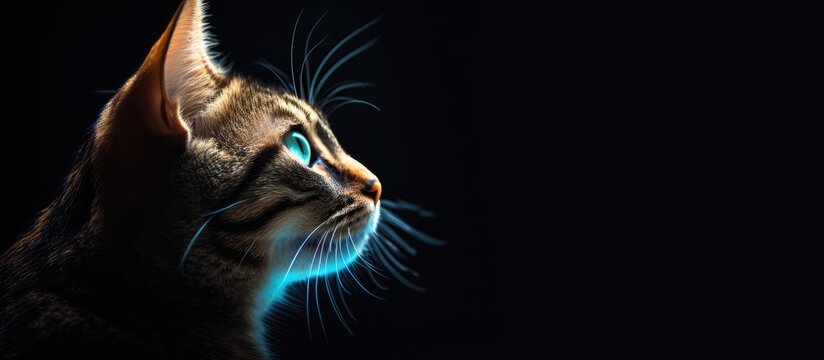 A cat is depicted in the copy space image