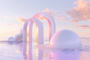 An abstract 3d illustration of floating objects in a business-themed setting   AI generated illustration. Beautiful simple AI generated image in 4K, unique.