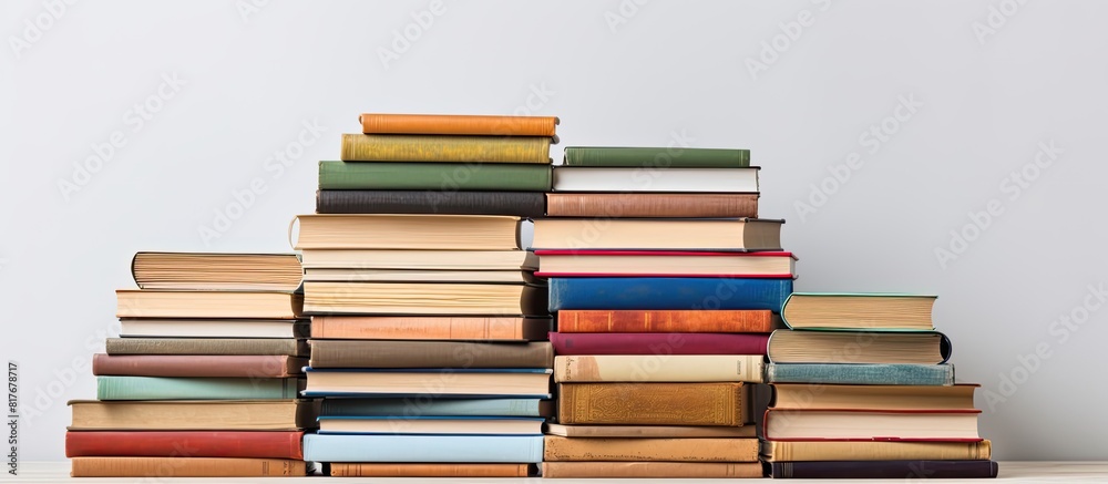 Poster a stack of books displayed against a clean white background providing ample copy space for images