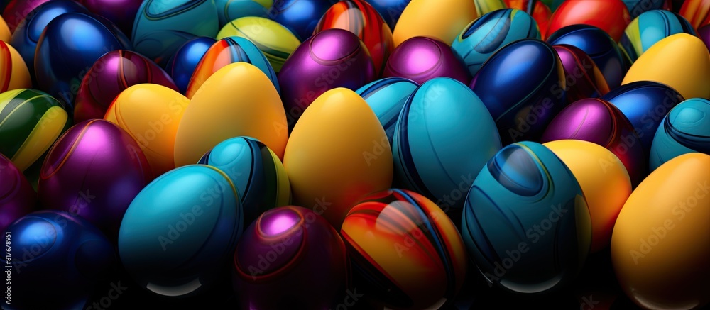 Poster easter eggs in various vibrant colors includes colored and easter eggs. creative banner. copyspace i