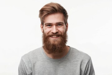 Obraz premium A man with a beard smiling at the camera. Suitable for various marketing campaigns