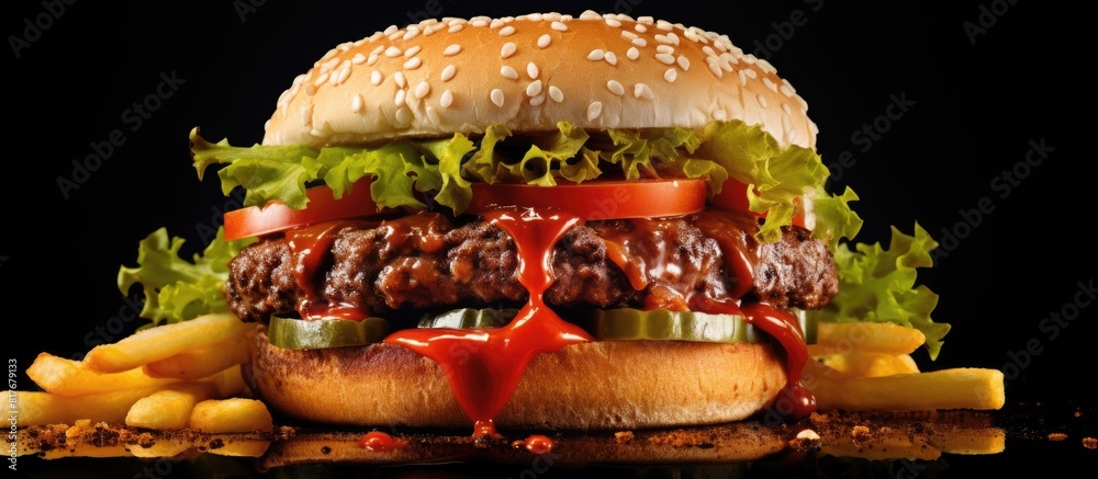 Poster a delicious homemade burger and cola enjoyed as fast food the top view provides a copy space image c
