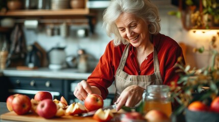 Senior Woman Preparing Apple Pie in Home Kitchen