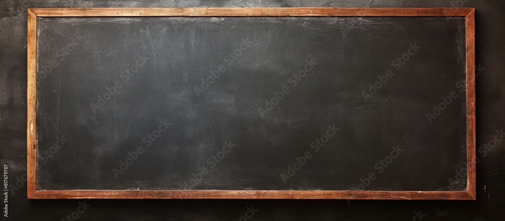 Poster school blackboard with scratches hanging on the wall providing a blank space for an image. creative 