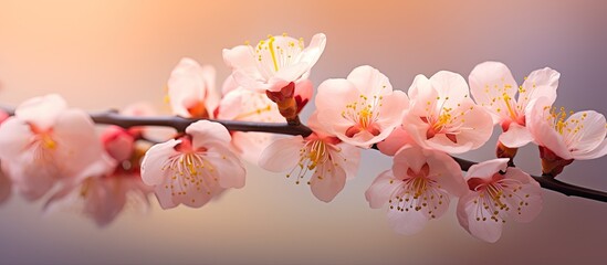 Apricot flowers bloom in an appealing display of vibrant colors creating a captivating image with ample empty space for creative purposes