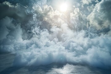 A billowing cloud of smoke emerging from the earth, creating a mystical and ethereal scene