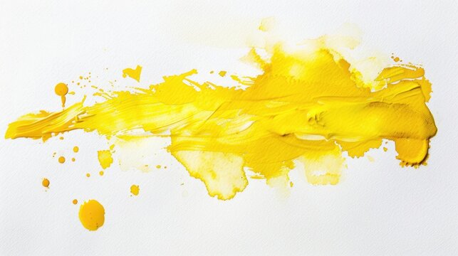 Vivid Yellow Paint Stroke on White Background
