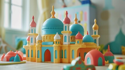 Colorful Miniature Islamic Mosque Toy for Interactive Educational Play