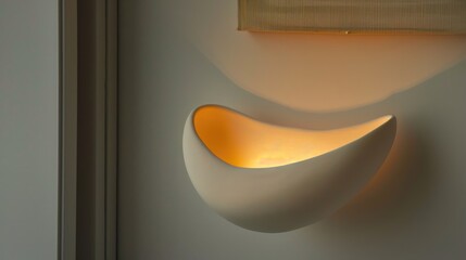 Modern ceramic wall light fixture with warm glow. Interior design and home decor concept.