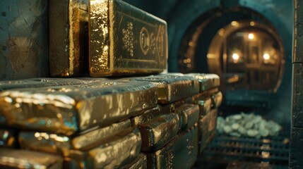 Open vault with gold bars in secure bank storage.