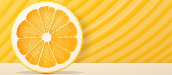 An orange slice sits in the center of a background with yellow stripes providing an empty space for the Editor s text. Creative banner. Copyspace image
