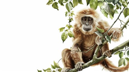 A painting of a monkey sitting on a tree branch. Suitable for nature and wildlife themes - Powered by Adobe