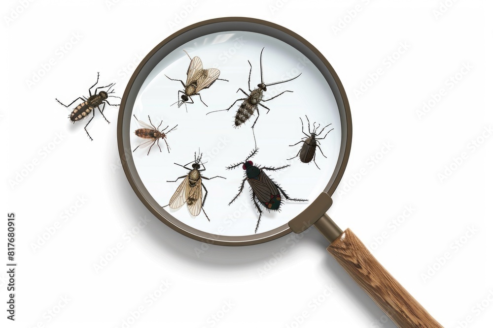 Poster close-up of a magnifying glass covered in bugs. perfect for science or nature-related projects
