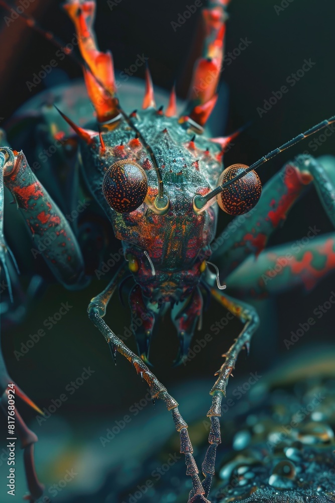 Poster close up of a colorful bug on a rock, suitable for nature and wildlife themes