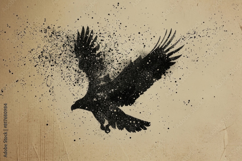 Wall mural A black bird soaring through the air. Suitable for various design projects