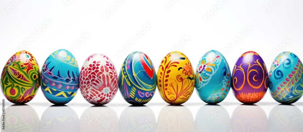 Aufkleber Festively painted Easter eggs on a white background creating a vibrant and visually appealing copy space image