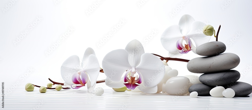 Poster Close up copy space image of a serene spa set against a pristine white background