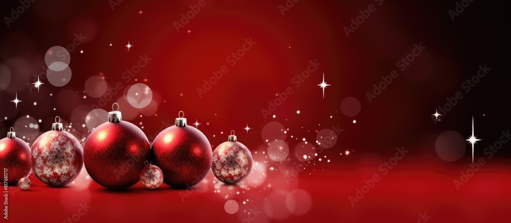 Poster a festive scene with christmas balls and snowflakes against a vibrant red backdrop offering ample sp