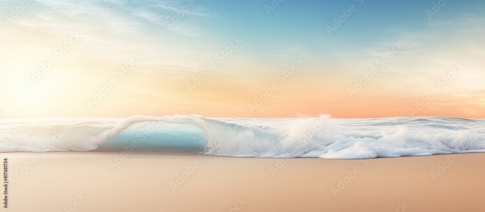 Poster A gentle wave brushes against the sandy shore creating a serene summer background with enough room for a message. Creative banner. Copyspace image