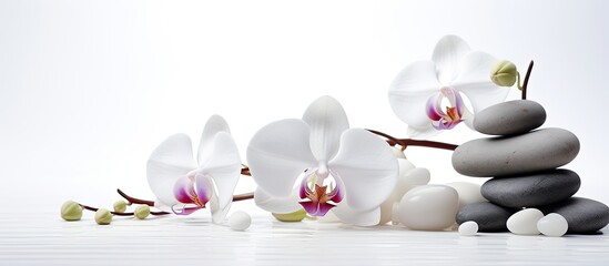 Obraz premium Close up copy space image of a serene spa set against a pristine white background